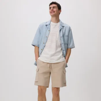 Reserved - Bavlněné cargo kraťasy - béžová - 3858C-80X - 3858C-80X-XXL