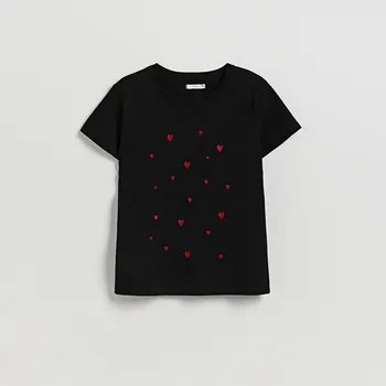 Dámské tričko Reserved - Tričko s drobnou výšivkou - černý - WU153-99X - WU153-99X-XL