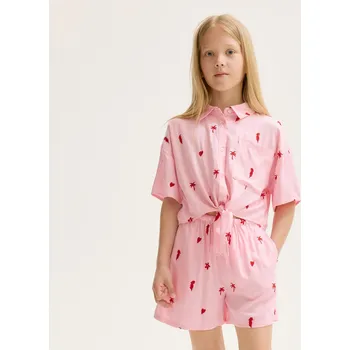 Dětská móda Reserved - Viskózové šortky s výšivkou - pastelově růžová - XT734-03X - XT734-03X-146