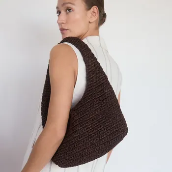 Kabelka Reserved - Pletená kabelka hobo - tmavě hnědá - 415CN-89X - 415CN-89X-ONE