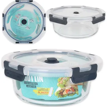 Dóza na potraviny HERMETICKÁ SKLENĚNÁ DÓZA QUTTIN na oběd, vakuová, 650 ml, do mikrovlnky, 17 cm