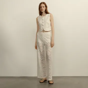 Dámské kalhoty Reserved - Krajkové bavlněné kalhoty - tělová - ZQ640-02X - ZQ640-02X-M