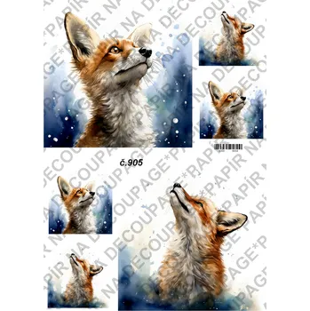 Umělecký papír Rýžový a soft papír na decoupage - Liška - KB0905 Materiál: Soft, Rozměr: A4