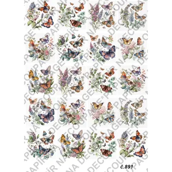 Umělecký papír Rýžový a soft papír na decoupage - Motýli - KB0891 Materiál: Soft, Rozměr: A4