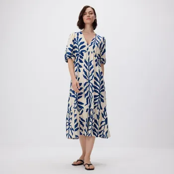 Dámské šaty Reserved - Midi šaty s vysokým podílem viskózy - tmavomodrá - 6678B-59X - 6678B-59X-M