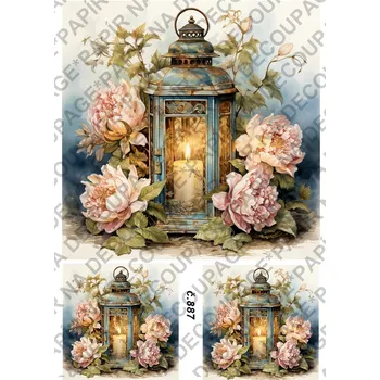 Umělecký papír Rýžový a soft papír na decoupage - Lucerna vintage - KB0887 Materiál: Soft, Rozměr: A4