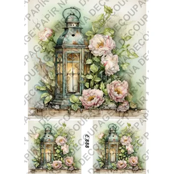 Umělecký papír Rýžový a soft papír na decoupage - Lucerna vintage - KB0888 Materiál: Soft, Rozměr: A4