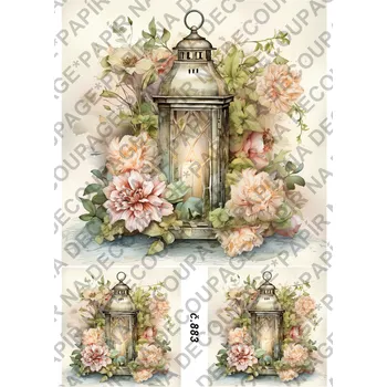 Umělecký papír Rýžový a soft papír na decoupage - Lucerna vintage - KB0883 Materiál: Soft, Rozměr: A4