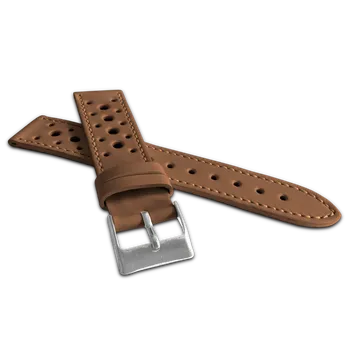 Řemínek na hodinky LAVVU Perforovaný světle hnědý prošitý řemínek VINTAGE z luxusní kůže Top Grain - 18 LSGUE18