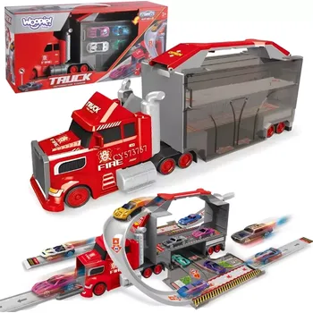 autíčko Woopie hasičský kamion s garáží a závodní dráhou