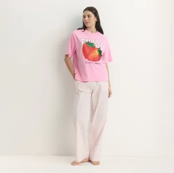 Dámské tričko Reserved - Tričko regular s potiskem - růžová - 483GO-30X - 483GO-30X-L