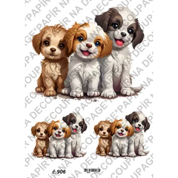 Umělecký papír Rýžový a soft papír na decoupage - Štěnátka - KB0906 Materiál: Soft, Rozměr: A4