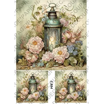 Umělecký papír Rýžový a soft papír na decoupage - Lucerna vintage - KB0884 Materiál: Rýžový papír, Rozměr: A4