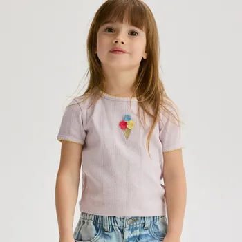 Dívčí tričko Reserved - Tričko s vyšíváním - levandulová - 386EC-04X - 386EC-04X-92