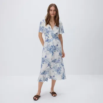 Dámské šaty Reserved - Květované midi šaty - modrá - 269FH-55X - 269FH-55X-XXL