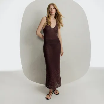 Dámské šaty Reserved - Žerzejové maxi šaty - kávová - 889GB-84X - 889GB-84X-XL