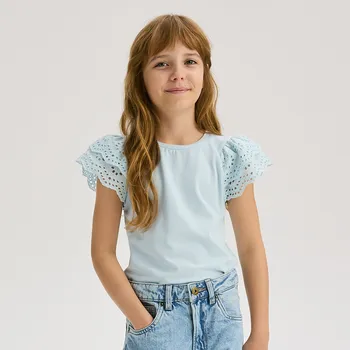 Dívčí tričko Reserved - Halenka s&nbsp;ažurou na rukávech - levandulová - 941EK-04X - 941EK-04X-140