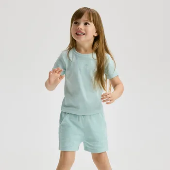 Reserved - Bavlněné kraťasy s výšivkou - bleděmodrá - 735EX-05X - 735EX-05X-92