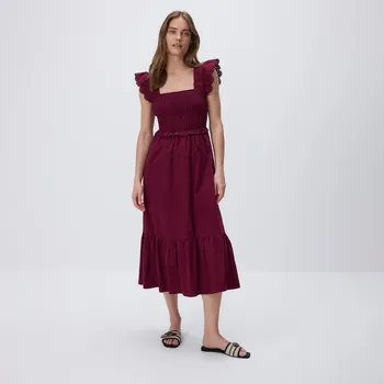 Dámské šaty Reserved - Midi šaty s překládaným výstřihem - hnědá - 3434P-83X - 3434P-83X-XL