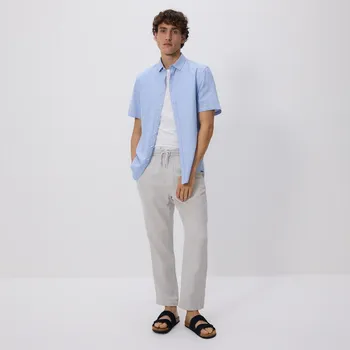 Pánské kalhoty Reserved - Lněné kalhoty typu carrot - světle šedá - 5479L-09M - 5479L-09M-XL