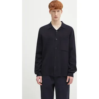 Pánský svetr Vlněný kardigan Norse Projects Nicolai Merino Cotton Milano Jacket N45.0619.7004 námořnická modř 59X, vel. M