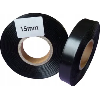 Stuha Saténová stuha SATÉN černá potisk štítků 15 mm / 200 m
