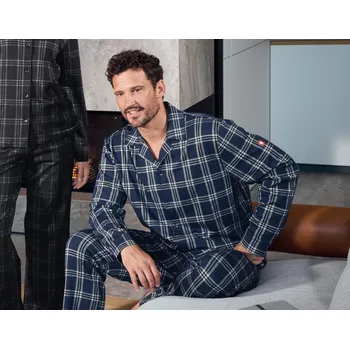 Dámské pyžamo e.s. Kárované pyžamo, horní díl velikost L hlubinněmodrá/bílá Strauss