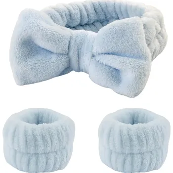 Čelenka 3ks kosmetická čelenka a potítka na odličování | kosmetické čelenky, doplňky do koupelny - Modrý