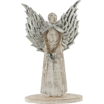 Vánoční dekorace Dřevěný anděl se stříbrnými křídly - 18*31*2cm