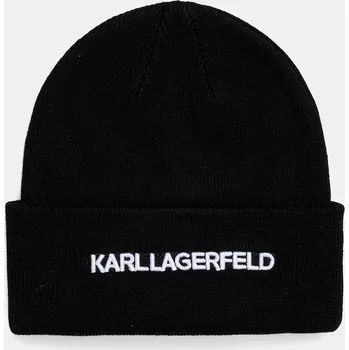 Čepice Čepice z vlněné směsi Karl Lagerfeld K/ESSENTIAL černá barva, z husté pleteniny, A3M33159 99X, vel. ONE SIZE