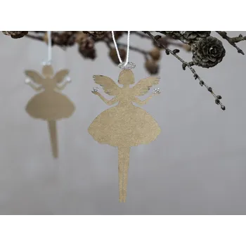 Vánoční dekorace Set 6ks hnědý papírový anděl s glitry Vintage - 6*12 cm