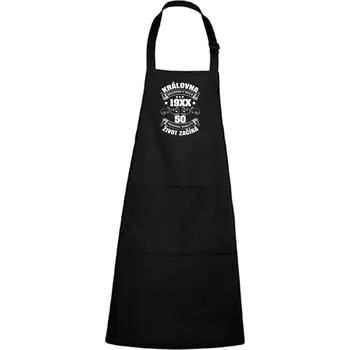 Kuchyňská zástěra DOBRÝ TRIKO Zástěra s potiskem Královna život začíná Barva: Černá