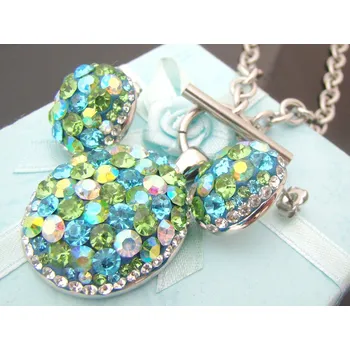 Souprava šperků Steel Jewelry Set náhrdelník a náušnice zelenomodré luxusní z chirurgické oceli SET130184 dárkové balení zdarma