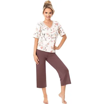 Dámské pyžamo Dámské pyžamo DONNA AMARIS 3/4 ecru-hnědá S 0