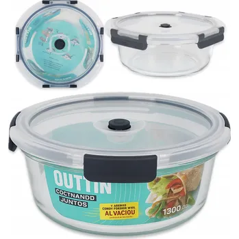 Dóza na potraviny HERMETICKÁ SKLENĚNÁ DÓZA QUTTIN pro vakuové uchování oběda, 1,3 l, do mikrovlnky, 22 cm