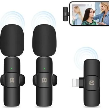 Mikrofon PULUZ bezdrátové klopové mikrofony s redukcí šumu pro iPhone / iPad, 8kolíkový přijímač a duální mikrofony (černé)