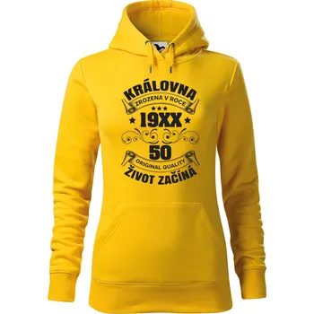 Dámské oblečení DOBRÝ TRIKO Dámská mikina s potiskem Královna život začíná Velikost dámské mikiny: XS, Barva: Žlutá