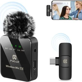 Mikrofon Bezdrátový klopový mikrofon PULUZ pro telefon typu C, přijímač typu c (černý)