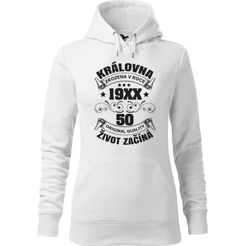 Dámská mikina DOBRÝ TRIKO Dámská mikina s potiskem Královna život začíná Velikost dámské mikiny: XL, Barva: Bílá