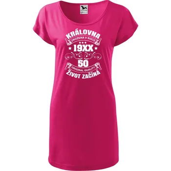 DOBRÝ TRIKO Dámské tričko/šaty Královna život začíná Velikost: S, Barva: Purpurová