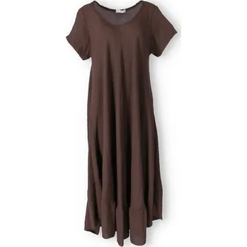 Dámské oblečení Dlouhé šaty s kr. rukávem 21682 barva: hnědá tmavá