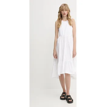 Dámské šaty Bavlněné šaty Armani Exchange bílá barva, midi, XW000477 AF12812 XW000477.AF12812 00X, vel. 36