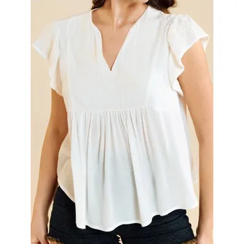 Sinsay - Halenka s vysokým podílem z viskózy a výstřihem do V - krémová - 729EX-01X - 729EX-01X-S