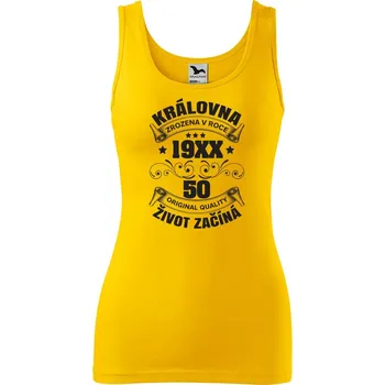 Dámské oblečení DOBRÝ TRIKO Dámské tílko s potiskem Královna život začíná Velikost: 2XL, Barva: Žlutá