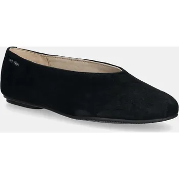 Dámské baleríny Semišové baleríny Calvin Klein BALLERINA ROUND HW SUE černá barva, HW0HW02565 99X, EUR 37