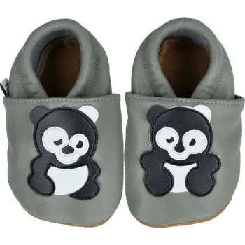 Capáčky Afelo Kožené capáčky barefoot 6-12 m PANDA na šedé