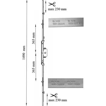 Dveřní kování ROTO HKS 160Z/200Z převod variabilní Délka | Výška kliky | Rozsah | Kód: GR.1490/2E | 1601–2000 mm