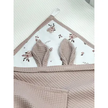 Vaflová osuška s oušky - pudrová s kytičkami