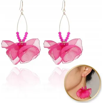 Náušnice Náušnice visací, efektní tylové s korálky fuchsiové barvy K1699