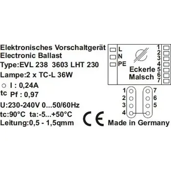 Předřadník EVL 238 230V 36 03 LH D 230 elektronický předřadník ECKERLE 220V - 240V
